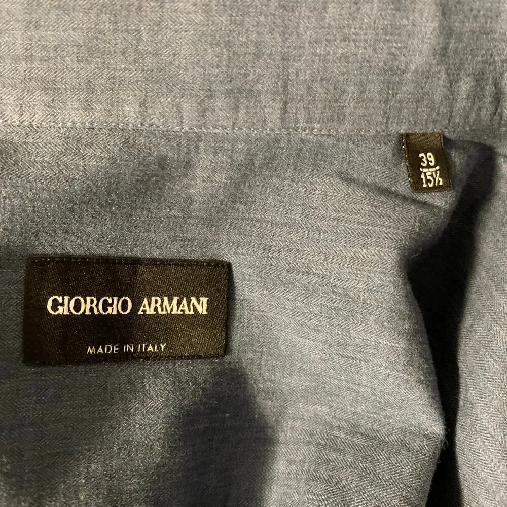 GIORGIO ARMANI Size S Navy Herringbone Cotton Pointed Collar Long Sleeve Shirt